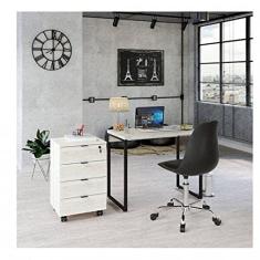 Conjunto Home Office 2 Peças com 1 Escrivaninha e 1 Gaveteiro 4 Gavetas Kuadra Compace Snow