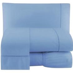 Jogo Lençol 4 peças 200 Fios Percal Ponto Palito Casal  Azul