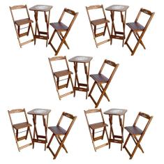 Kit 5 Conjuntos Bistrô Mesa Com 2 Banquetas Dobráveis De Madeira Personalizada Hei - Imbuia Marrom