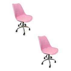 Kit 2 Cadeiras Escritório Secretária Decorativa Eames Chicago Fratini Rosa