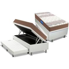 Cama Box Baú c/Auxiliar Solteiro: Colchão Espuma Probel D33 Guarda Costa + Base CRC Courano White(88x188)