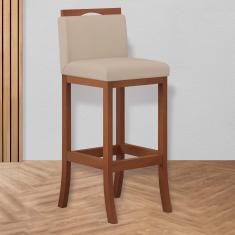 Banqueta Alta Encosto Estofado 38 x 102 Cm Turim Madeira Maciça Pinhão Suede Bege CCS