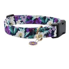 Linda coleira de cachorro de algodão com estampas de flores, coleiras macias ajustáveis para filhotes de cachorro para meninas pequenas, médias e grandes com pingentes de flores (P (25 a 35 cm), flor