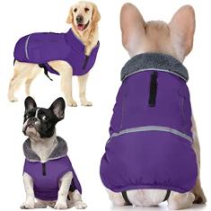 Casaco de inverno quente para cães reflexivos, à prova d'água, à prova de vento, roupas de gola rolê para o clima frio, forro de lã espesso para animais de estimação, colete ajustável para cães pequenos, médios e grandes