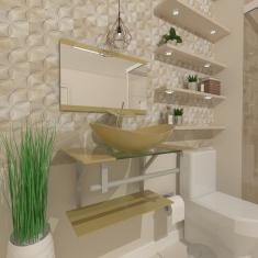 Gabinete de Vidro 60cm Inox com Cuba Oval Champagne