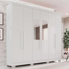 Guarda-roupa Casal com Espelho 6 Portas 2 Gavetas França Branco