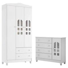 Cômoda Selena e Guarda Roupa Infantil New Selena 3 Portas Branco Brilho – Carolina Móveis