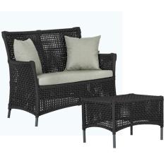 1 Sofá Área e Mesa Igapó Alumínio Pintura Preta Corda Náutica Estofado