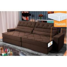 Sofá Retrátil Reclinável 2,30m Albany Suede Velut Marrom Molas Ensacad