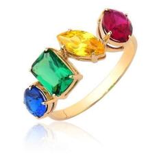 Anel Pedras Coloridas Esmeralda Rubi Safira Ouro 10k Ar501 - MAEHLER J