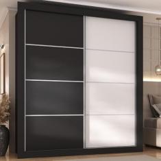 Guarda-roupas Casal 2 Portas de Correr 4 Gavetas Chicago Multimóveis Mp4268 Branco/preto