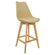 Banqueta Monty Leda Luisa Saarinen Alta Base Fixa Madeira - Bege