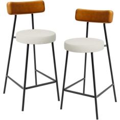 Kit 02 Banquetas Baixa Cozinha Sala Jantar Milão L02 Couríssimo Whisky Linho Champagne