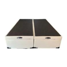 Cama Box Baú Queen Bipartido Blindado Sintético Bege Com Pistão A Gás