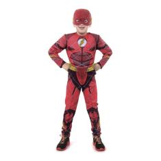Fantasia Flash Infantil Luxo Longa C/ Músculo Liga Justiça