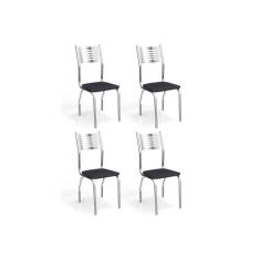 Cadeira Sala de Jantar Munique 4C047 Kit 4 Un Cromado/Courano Preto - 