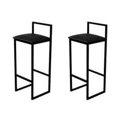 Kit 2 Banqueta Alta Cozinha Bar Balcão Bistrô Industrial Preta Assento