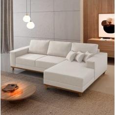 Sofá Fixo Com Chaise 2,5M Cronos Linho Com Molas Lado Direito Meu Sofá