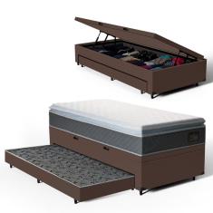 Cama Box Baú com Colchão de Espuma D45 Pillow Top Fort Comfort + Auxiliar Unique Solteiro 88cm