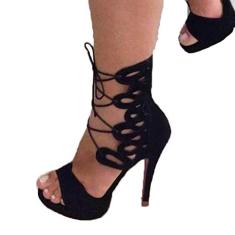 Sandália Gladiadora Sara Salto Alto Cano Médio S1