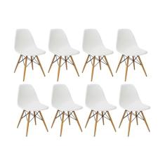 Kit 8 Cadeiras Charles Eames Eiffel Branca Base Madeira Sala Cozinha Jantar