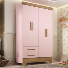 Guarda Roupa Infantil 4 Portas e 2 Gavetas Tic Tac Rosa Fosco/Marrom