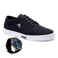 Tênis Masculino Polo Joy Casual Moderno Em Lona + Relógio