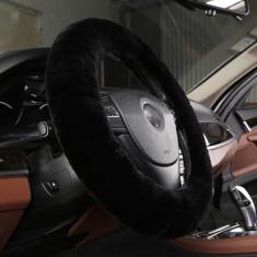 Capa de volante automotiva de lã genuína antiderrapante universal para 15 polegadas da MLOVESIEMLOVESIE preto MLT21630