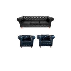 Um Sofá Luiz XV 230cm + Duas Poltronas Luiz XV Corano  Preto