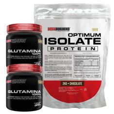 Kit Optimum Isolate Whey Protein 2kg  + 2x  Glutamina 300g +  Coqueteleira - Bodybuilders-Unissex