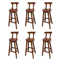 Kit 6 Banquetas Altas de Madeira com Encosto Girafa Imbuia