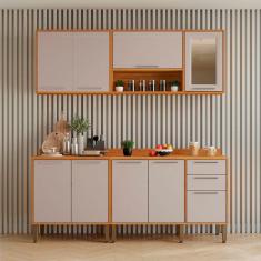 Cozinha Compacta 4 Peças 9 Portas 2 Gavetas Paris Sallêto Cinamomo Com Off White