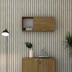 Armário Aéreo com Nicho e Porta Basculante 35cm X 80cm X 35cm Vermont Oak/Branco