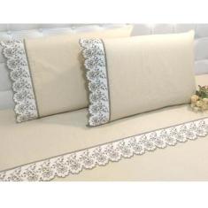 Jogo Lençol Bordado Richilieu Casal 4 Peças Percal 200 Fios - INGRID B