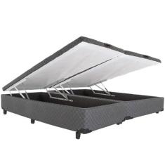 Cama Box Cosmopolita Baú King Size Cinza Rajado 193x203, 193x203