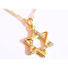 Colar Cordão Gargantilha Estrela de Davi Folheado 18k