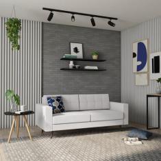 Sofá 3 Lugares Pé Palito Calmness Linho Cotton Cru - Mobly