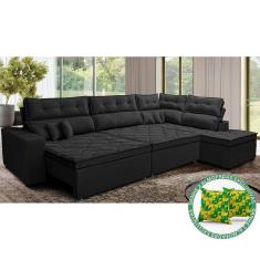 Sofá De Canto Retrátil E Reclinável Direito 3,00x2,36m Molas Cama Inbox Espanha Velusoft Preto