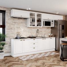 Cozinha Compacta 8 Peças Com Balcão E Tampo Para Cooktop Emily Espresso Móveis Branco Hp/calcare