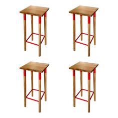 Kit 4 Banquetas Bistro Industrial Colors Ferro E Madeira Maciça - Vermelha Vermelho