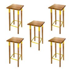 Kit 5 Banquetas Bistro Industrial Colors Ferro E Madeira Maciça - Amarela Amarelo
