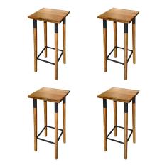 Kit 4 Banquetas Bistro Industrial Colors Ferro E Madeira Maciça - Preta Preto
