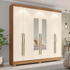 Guarda-roupa 6 Portas 3 Gavetas Com Espelho Gael Espresso Móveis Nature-off White