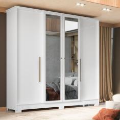 Guarda-roupa Casal 4 Portas 2 Gavetas Mônaco Com Espelho Branco-branco