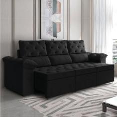 Sofá Retrátil 3 Lugares 2,10m York Suede Preto
