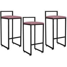 Kit 03 Banquetas Altas Para Cozinha Sala de Jantar Hanna L02 Preto Sue