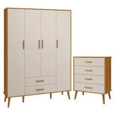 Jogo de Quarto Infantil Isis Guarda Roupa 4 Portas e Cômoda 4 Gavetas 