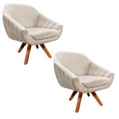 Kit 02 Poltronas Giratória Giovana Suede Base Madeira MM30 D01 - D'Ros