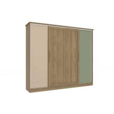 Guarda Roupa Casal N565 4 Portas de Correr 4 Gavetas MDP Nogueira-macadamia-verde Oliva Kappesberg