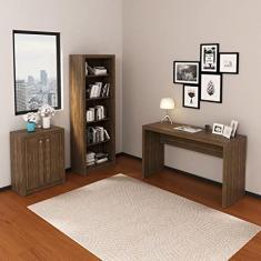 Conjunto Home Office 3 Peças 1 Escrivaninha 1 Estante 1 Balcão 2 Portas Tecno Mobili Nogal